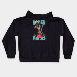 Doxie Dachshund Dog loves Ramen Noodles Ramen Rocks tee Kids Hoodie